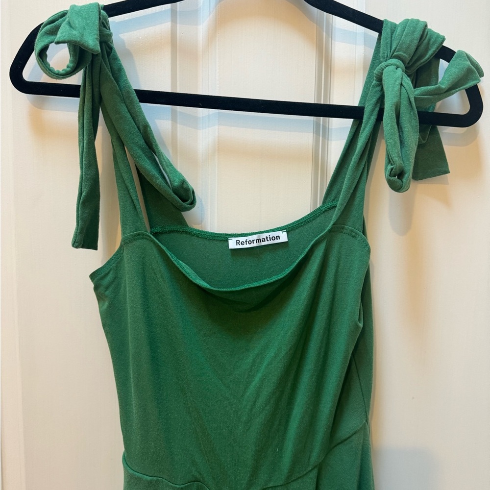 Reformation Green Tie Midi Dress — Small, Jersey Material, Pockets 🌲 - Picture 4 of 5